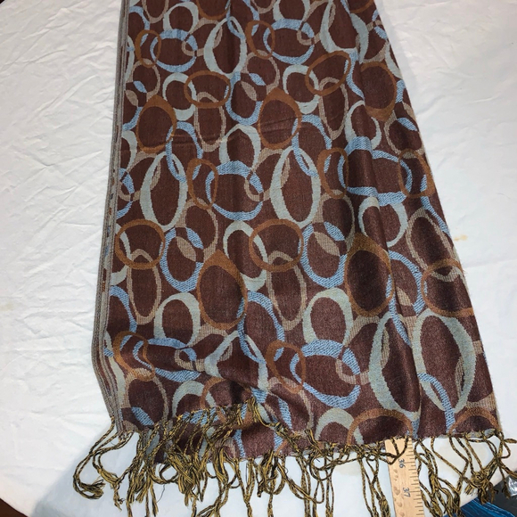 PASHMINA Brown Blue Abstract Ring Scarf Wrap One Size - Picture 6 of 6